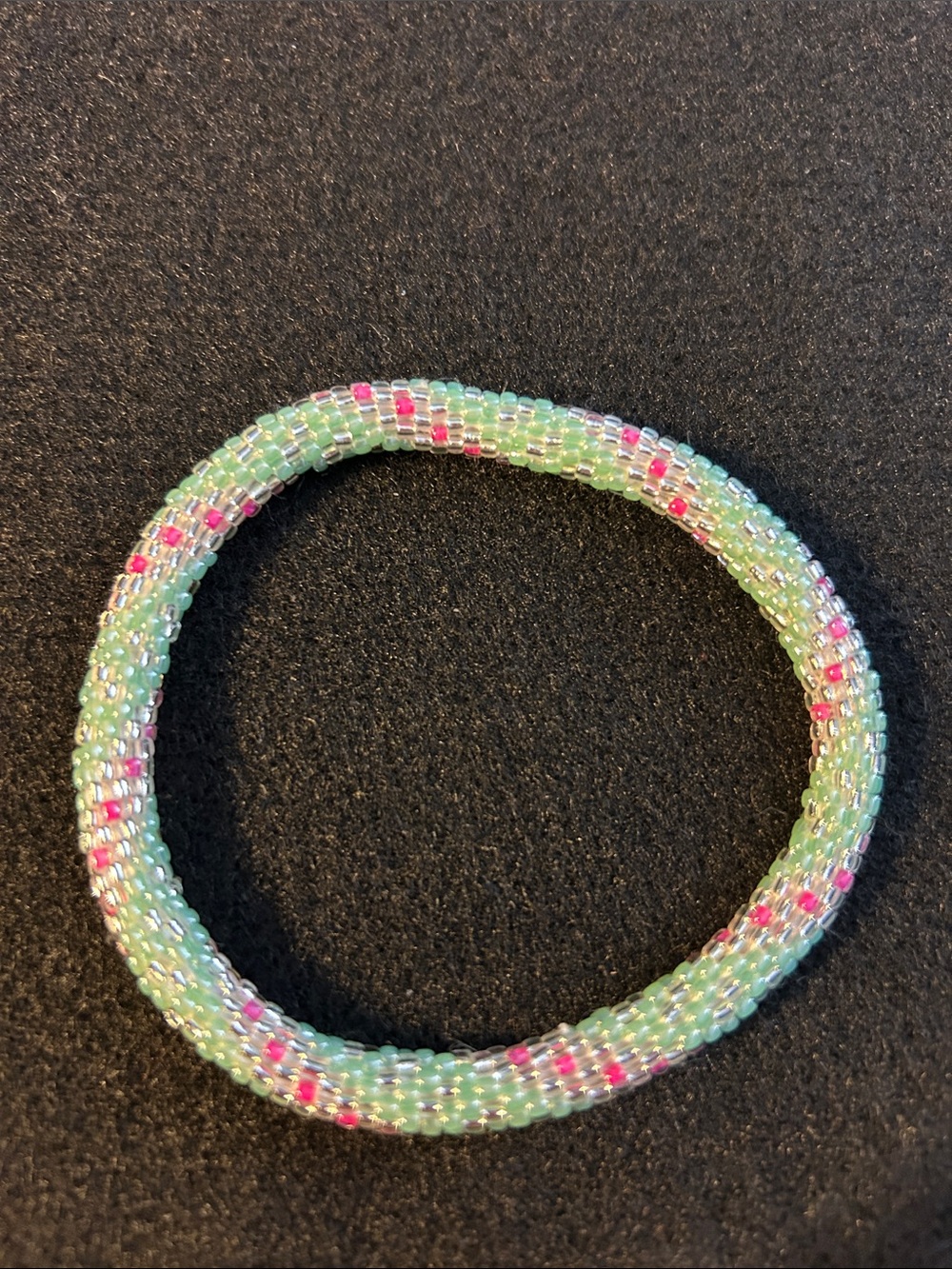 Hawaii Handmade Extended 8” Beaded Stretch Bracelet - Mint Green & Pink